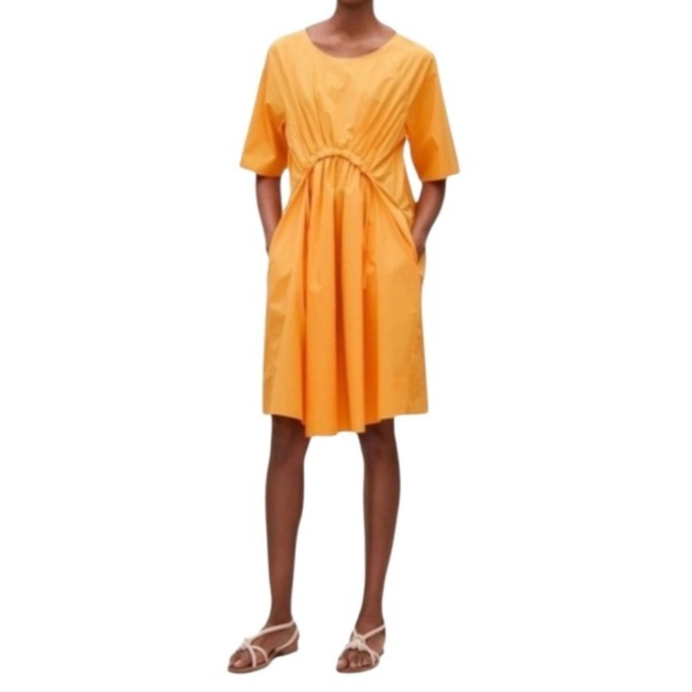 COS Women's Short‎ Sleeve Gathered Waist Midi Dress, Contemporary Style Small